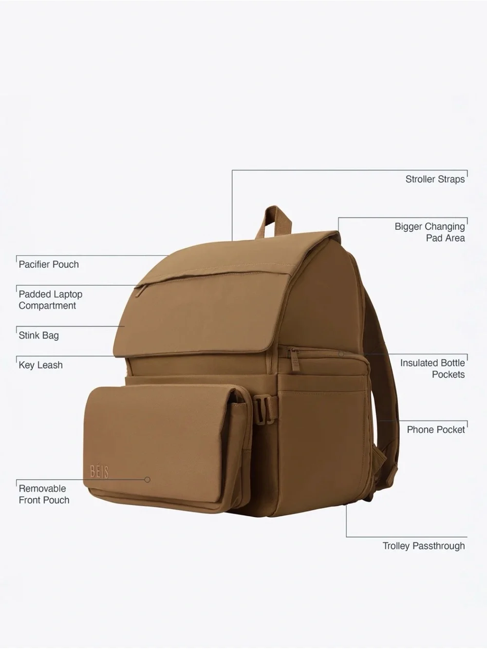 BEIS Brown Backpack Diaper Bag